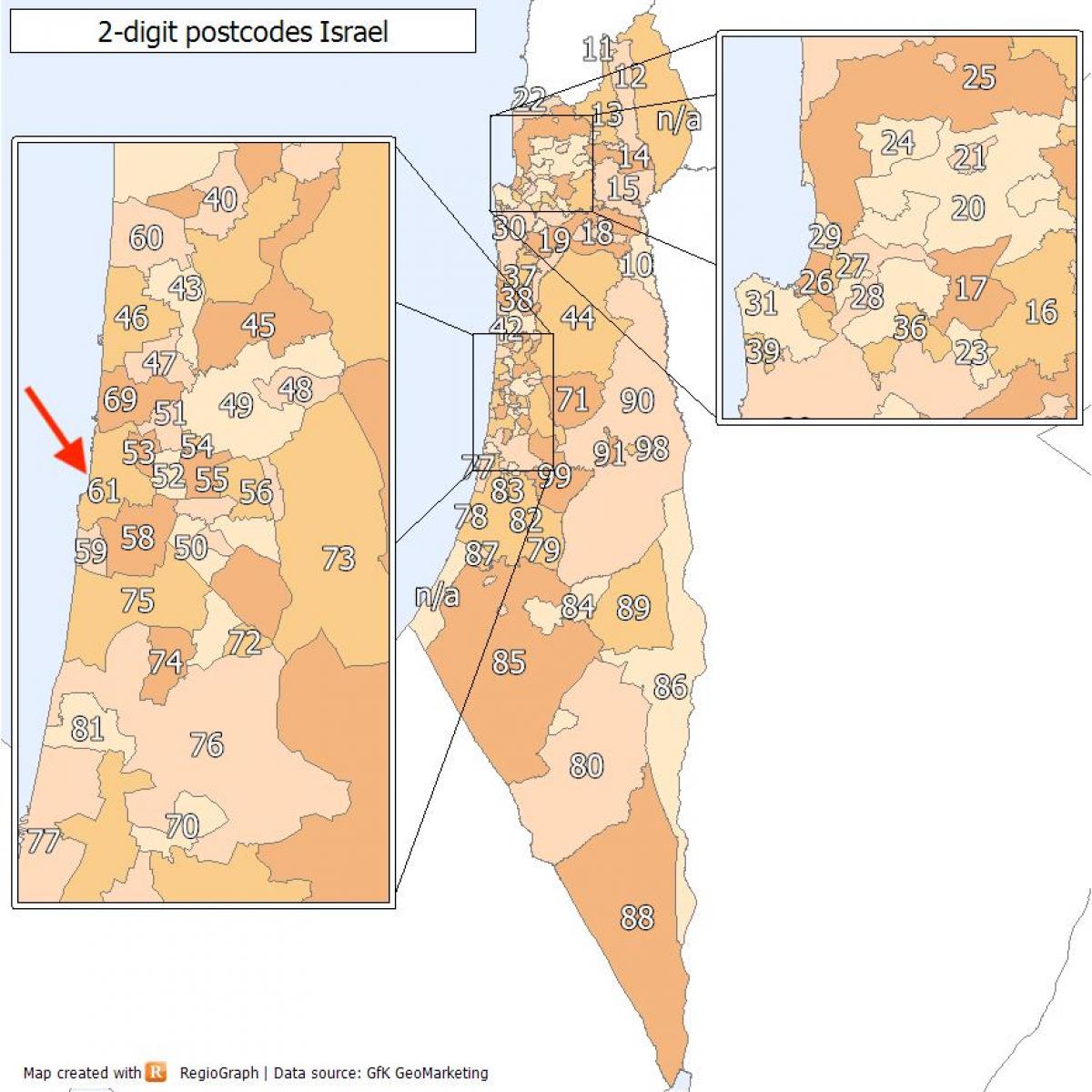 خريطة رموز البريدي تل أبيب