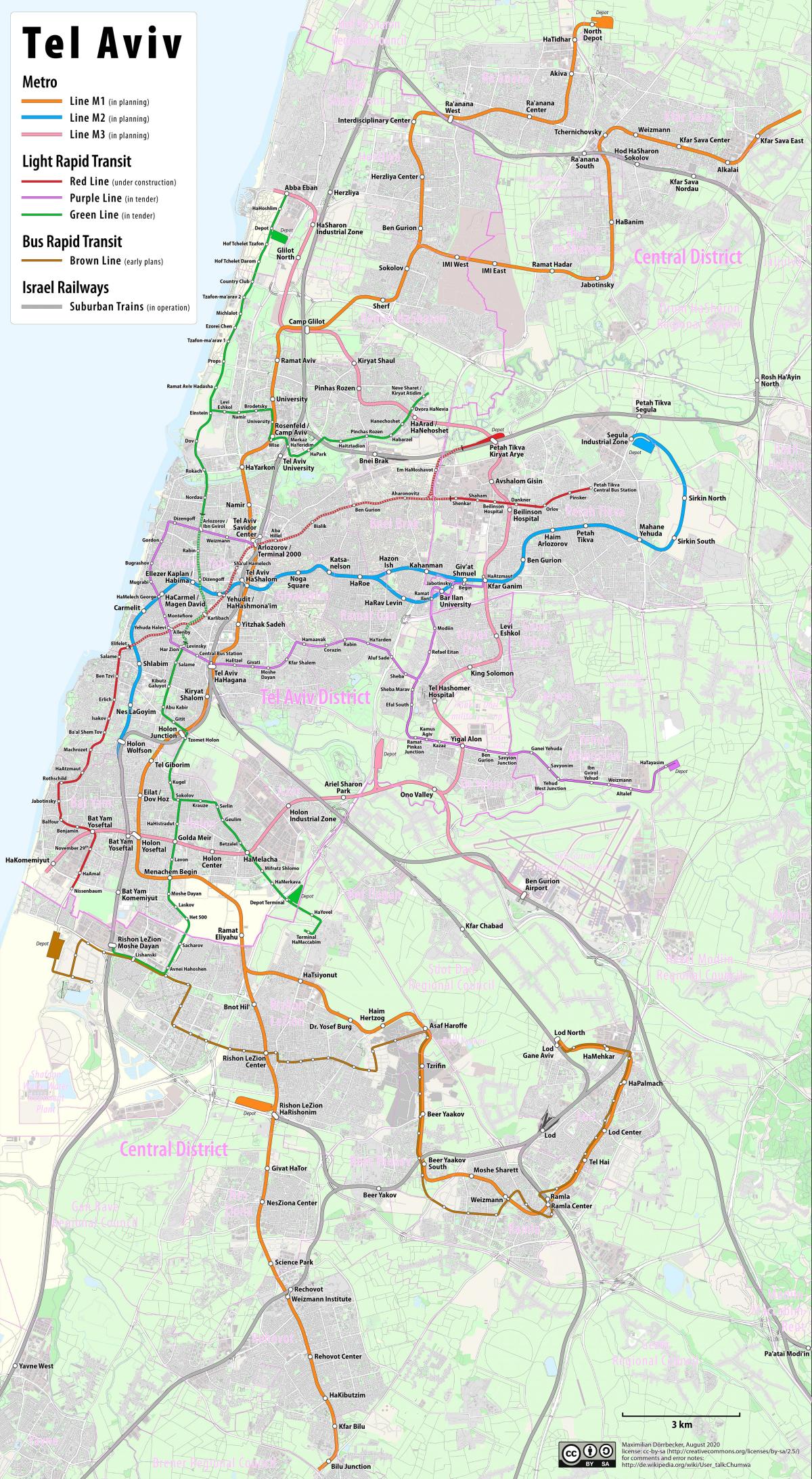 خريطة النقل في تل أبيب